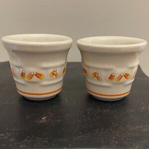 Candy Corn Votive Holders, Longaberger Pottery Woven Traditions